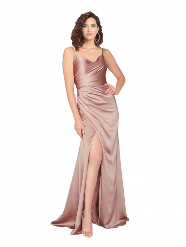 Long Sleeveless Silk like Satin Dusty Pink Sheath Black Tie Evening Gown / Prom Dress / Bridesmaid Dress Edmonton