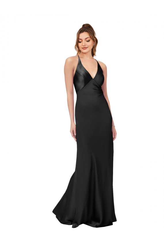 Long Sleeveless Silk like Satin Black Sheath Black Tie Evening Gown / Prom Dress / Bridesmaid Dress Edmonton