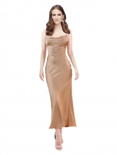 Midi Length Sleeveless Silk like Satin Rose Gold Sheath Formal Evening Gown / Prom Dress / Bridesmaid Dress Edmonton