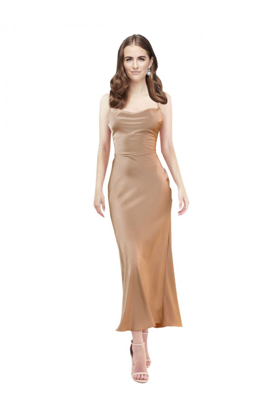 Midi Length Sleeveless Silk like Satin Rose Gold Sheath Formal Evening Gown / Prom Dress / Bridesmaid Dress Edmonton