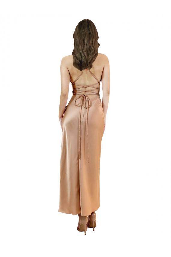 Midi Length Sleeveless Silk like Satin Rose Gold Sheath Formal Evening Gown / Prom Dress / Bridesmaid Dress Edmonton