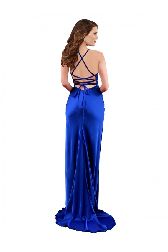 Long Sleeveless Silk like Satin Royal Blue Sheath Formal Evening Gown / Prom Dress / Bridesmaid Dress Edmonton