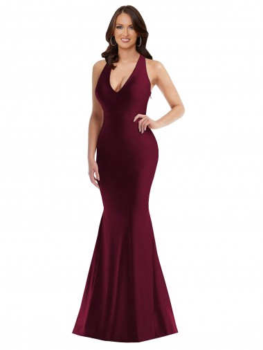 Long Sleeveless Silk like Satin Burgundy Mermaid Formal Plus Size Evening Gown / Prom Dress / Bridesmaid Dress Edmonton