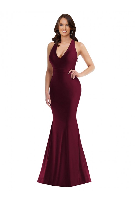 Long Sleeveless Silk like Satin Burgundy Mermaid Formal Plus Size Evening Gown / Prom Dress / Bridesmaid Dress Edmonton