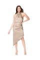 Midi Length Sleeveless Silk like Satin Champagne Pink A-Line High Low Prom Dress / Bridesmaid Dress Edmonton