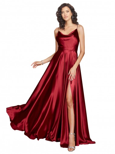 Long Sleeveless Silk like Satin Burgundy A-Line Black Tie Evening Dress / Prom Dress / Bridesmaid Dress Edmonton