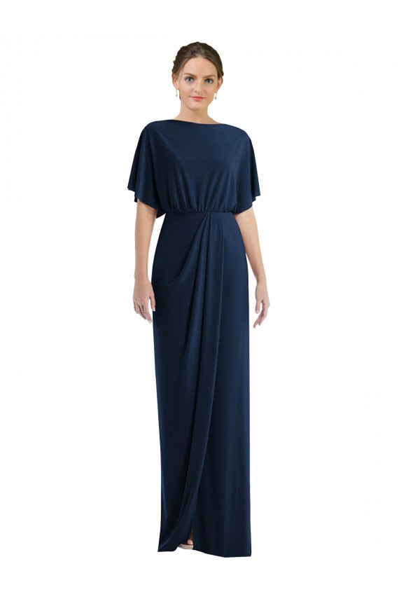 Short Sleeves Long Spandex Dark Navy Sheath Semi Formal Evening Dress / Prom Dress / Bridesmaid Dress Edmonton
