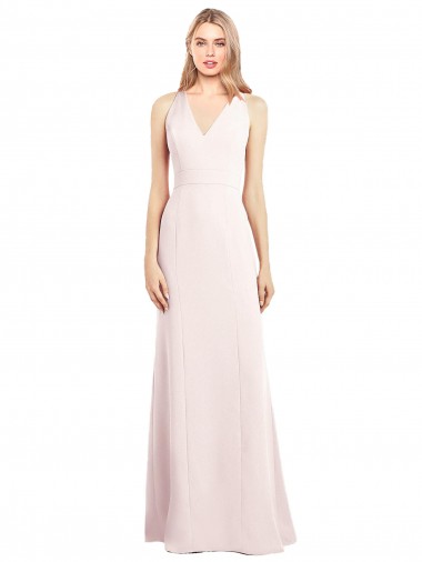 Long Sleeveless Stretch Crepe Pink V-Neck Trumpet Semi Formal Evening Dress / Prom Dress / Bridesmaid Dress Edmonton