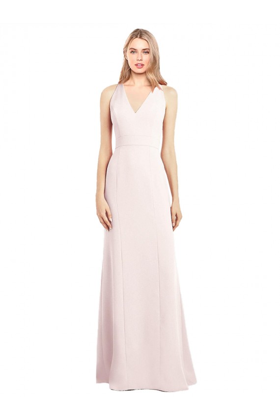 Long Sleeveless Stretch Crepe Pink V-Neck Trumpet Semi Formal Evening Dress / Prom Dress / Bridesmaid Dress Edmonton