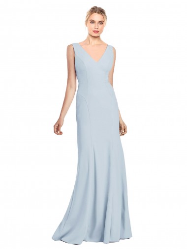 Long Sleeveless Stretch Crepe Light Sky Blue V-Neck Trumpet Bridesmaid Dress / Formal Dress Edmonton