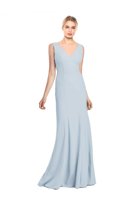 Long Sleeveless Stretch Crepe Light Sky Blue V-Neck Trumpet Bridesmaid Dress / Formal Dress Edmonton