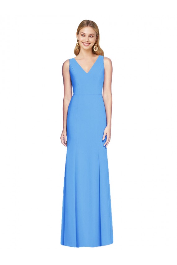 Long Sleeveless Stretch Crepe Peacock Blue Trumpet Semi Formal Evening Dress / Prom Dress / Bridesmaid Dress Edmonton