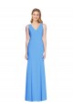 Long Sleeveless Stretch Crepe Peacock Blue Trumpet Semi Formal Evening Dress / Prom Dress / Bridesmaid Dress Edmonton