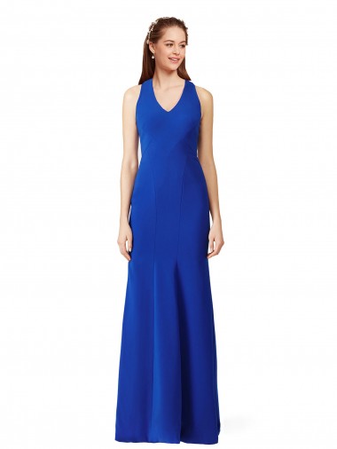Long Sleeveless Stretch Crepe Royal Blue V-Neck Mermaid Formal Evening Gown / Prom Dress / Bridesmaid Dress Edmonton