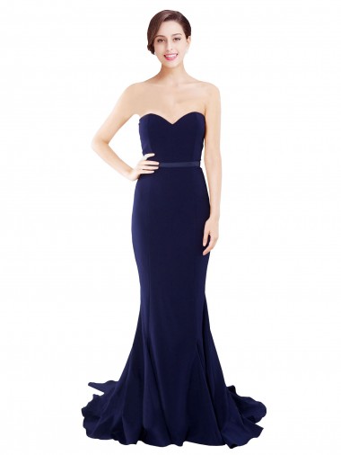 Sweep Train Sleeveless Stretch Crepe Dark Navy Mermaid Semi Formal Evening Dress / Prom Dress / Bridesmaid Dress Edmonton