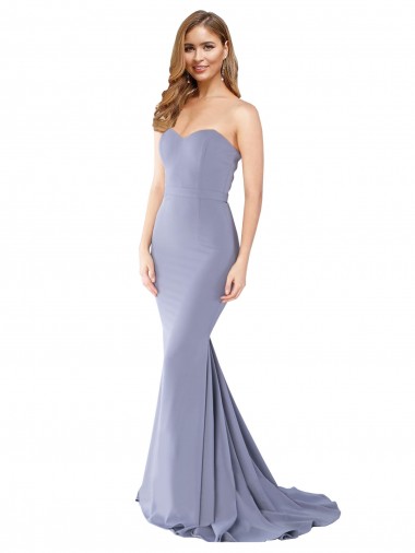 Long Sleeveless Stretch Crepe Smoke Blue Mermaid Formal Evening Gown / Prom Dress / Bridesmaid Dress Edmonton