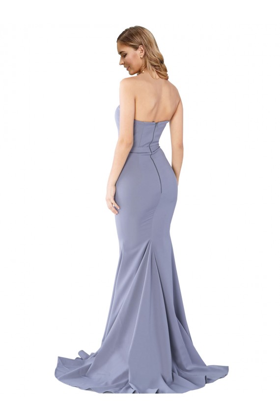 Long Sleeveless Stretch Crepe Smoke Blue Mermaid Formal Evening Gown / Prom Dress / Bridesmaid Dress Edmonton