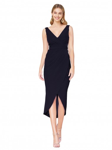 Knee Length Sleeveless Stretch Crepe Dark Navy Mermaid High Low Evening Gown / Prom Dress / Bridesmaid Dress Edmonton