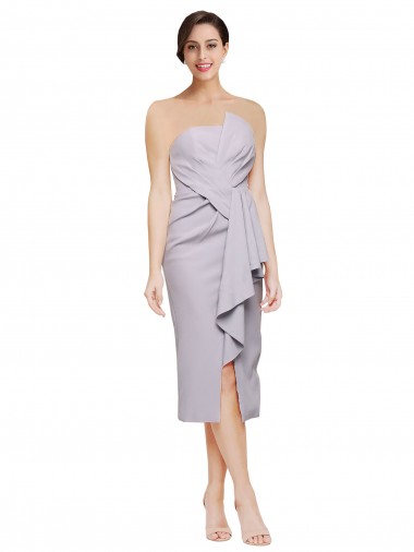 Cocktail Length Sleeveless Stretch Crepe Arctic Lilac Sheath High Low Evening Gown / Prom Dress / Bridesmaid Dress Edmonton