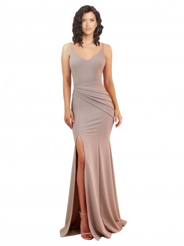 Long Sleeveless Stretch Crepe Dusty Pink Mermaid Black Tie Evening Gown / Prom Dress / Bridesmaid Dress Edmonton