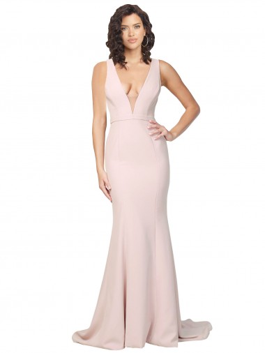 Sweep Train Sleeveless Stretch Crepe Pink Sheath Black Tie Evening Gown / Prom Dress / Bridesmaid Dress Edmonton
