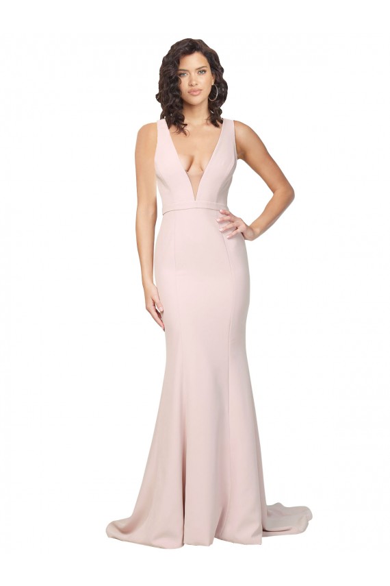 Sweep Train Sleeveless Stretch Crepe Pink Sheath Black Tie Evening Gown / Prom Dress / Bridesmaid Dress Edmonton