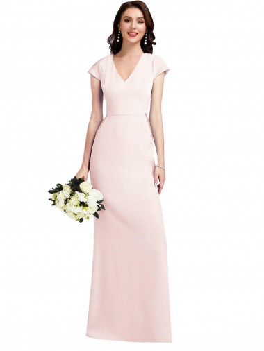 Long Cap Sleeves Stretch Crepe Pink A-Line Formal Evening Gown / Prom Dress / Bridesmaid Dress Edmonton