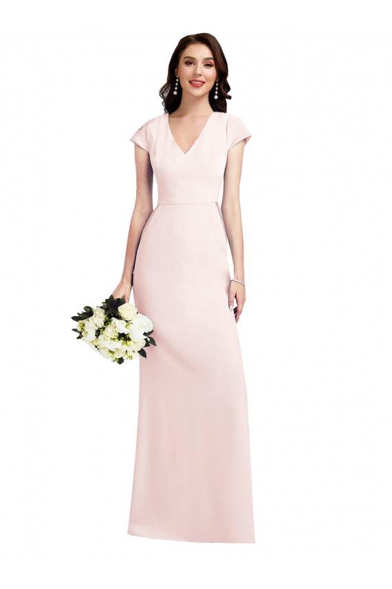 Long Cap Sleeves Stretch Crepe Pink A-Line Formal Evening Gown / Prom Dress / Bridesmaid Dress Edmonton