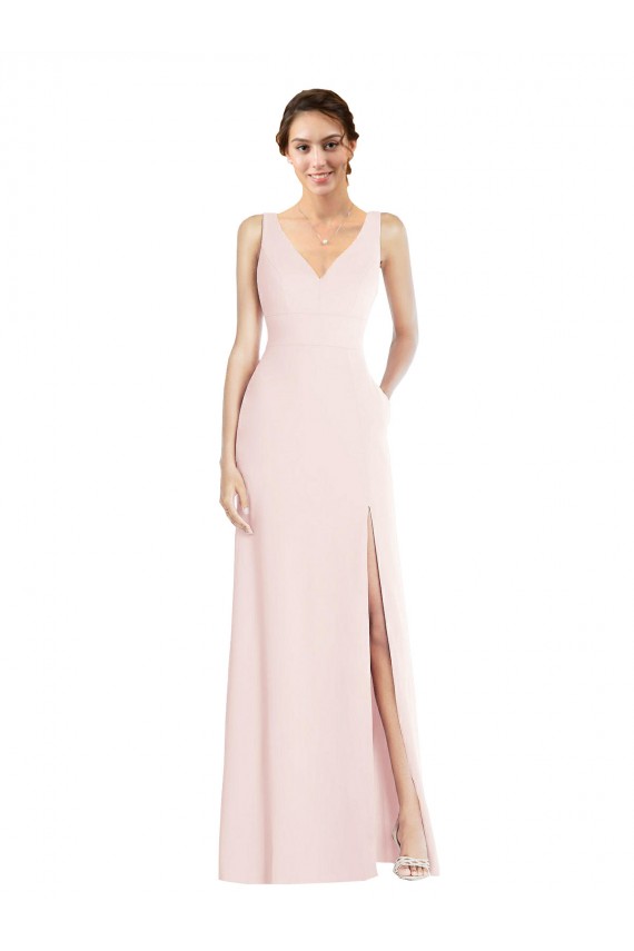 Long Sleeveless Stretch Crepe Pink A-Line Black Tie Evening Dress / Prom Dress / Bridesmaid Dress Edmonton