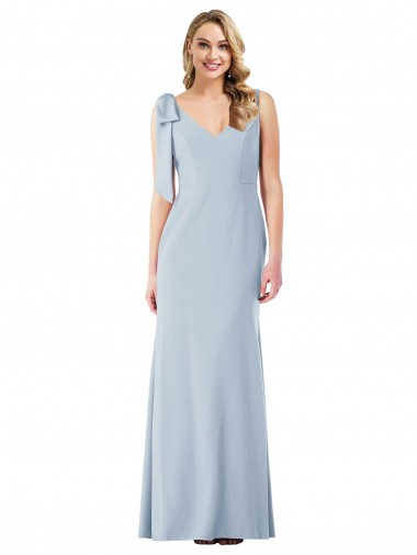 Long Sleeveless Stretch Crepe Light Sky Blue V-Neck Trumpet Semi Formal Evening Dress / Prom Dress / Bridesmaid Dress Edmonton