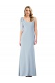 Long Sleeveless Stretch Crepe Light Sky Blue V-Neck Trumpet Semi Formal Evening Dress / Prom Dress / Bridesmaid Dress Edmonton