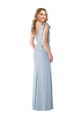 Long Sleeveless Stretch Crepe Light Sky Blue V-Neck Trumpet Semi Formal Evening Dress / Prom Dress / Bridesmaid Dress Edmonton