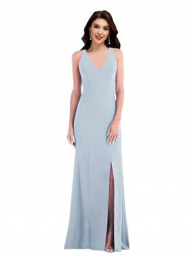 Long Sleeveless Stretch Crepe Light Sky Blue Trumpet Evening Dress / Bridesmaid Dress Edmonton