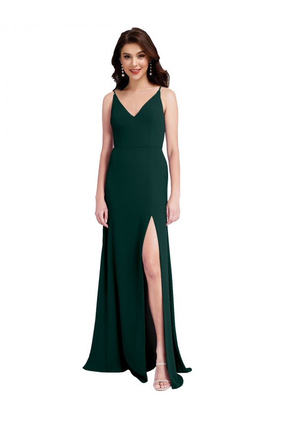 Long Sleeveless Stretch Crepe Midnight Green A-Line Formal Evening Gown / Prom Dress / Bridesmaid Dress Edmonton
