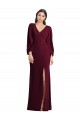 Long Puff Sleeves Stretch Crepe Burgundy Gold Trumpet Semi Formal Evening Dress / Prom Dress / Bridesmaid Dress Edmonton