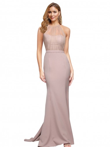 Sweep Train Sleeveless Stretch Crepe Dusty Pink Sheath Formal Evening Gown / Prom Dress / Bridesmaid Dress Edmonton