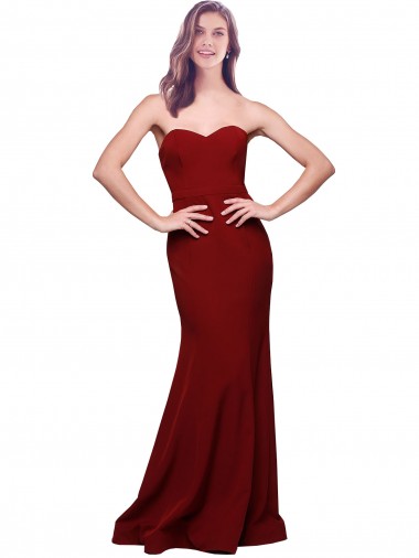 Long Sleeveless Stretch Crepe Burgundy Sheath Formal Evening Gown / Prom Dress / Bridesmaid Dress Edmonton
