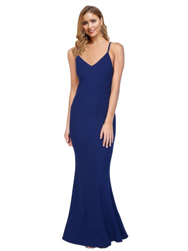 Long Sleeveless Stretch Crepe Royal Blue Sheath Formal Dress / Bridesmaid Dress Edmonton