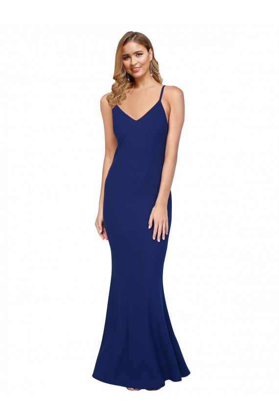 Long Sleeveless Stretch Crepe Royal Blue Sheath Formal Dress / Bridesmaid Dress Edmonton
