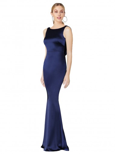 Long Sleeveless Stretch Satin Dark Navy Sheath Formal Evening Gown / Prom Dress / Bridesmaid Dress Edmonton