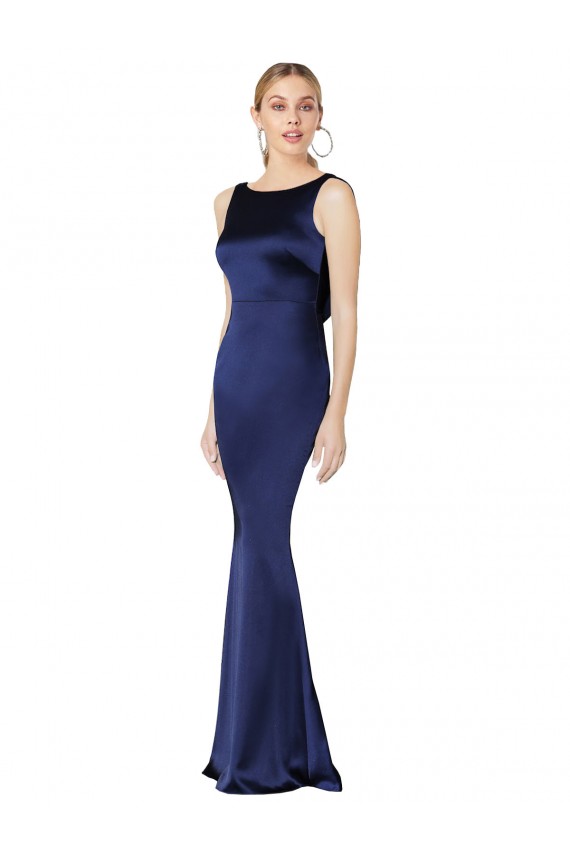 Long Sleeveless Stretch Satin Dark Navy Sheath Formal Evening Gown / Prom Dress / Bridesmaid Dress Edmonton