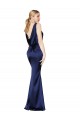 Long Sleeveless Stretch Satin Dark Navy Sheath Formal Evening Gown / Prom Dress / Bridesmaid Dress Edmonton