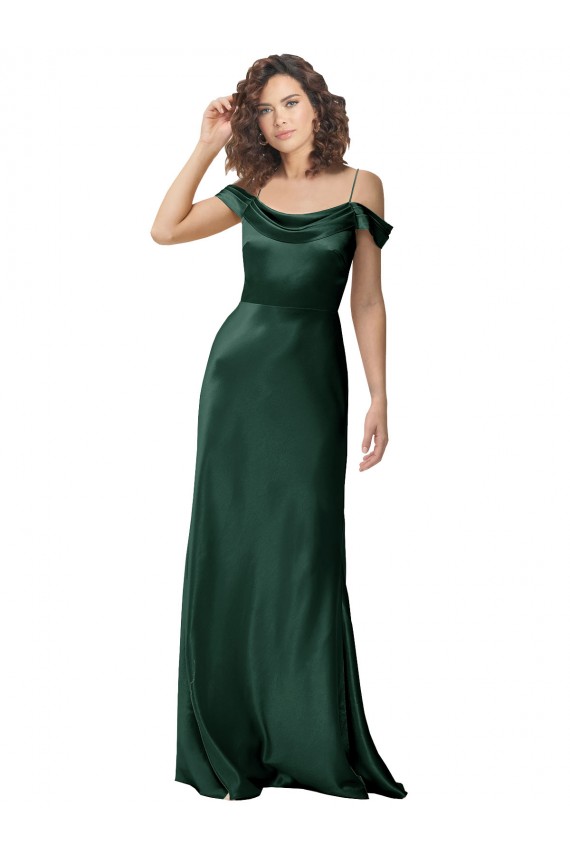 Long Sleeveless Stretch Satin Hunter Off the Shoulder A-Line Formal Evening Gown / Prom Dress / Bridesmaid Dress Edmonton
