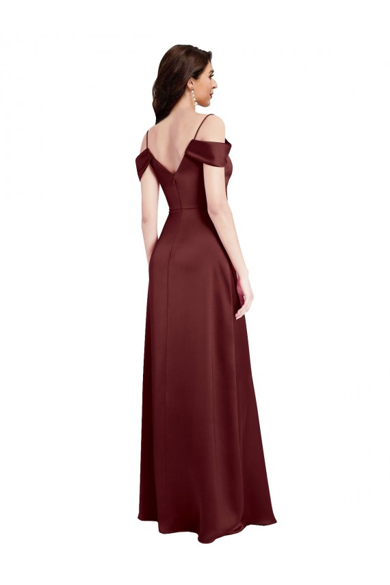 Long Sleeveless Stretch Satin Burgundy Gold A-Line Formal Dress / Bridesmaid Dress Edmonton
