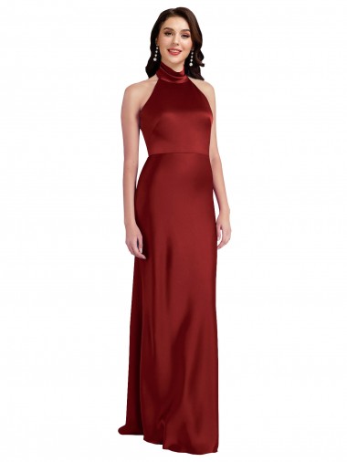 Long Sleeveless Stretch Satin Burgundy A-Line Black Tie Evening Gown / Prom Dress / Bridesmaid Dress Edmonton