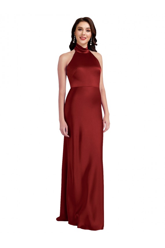 Long Sleeveless Stretch Satin Burgundy A-Line Black Tie Evening Gown / Prom Dress / Bridesmaid Dress Edmonton