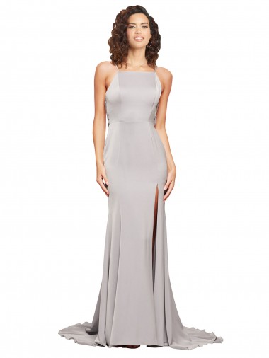 Sweep Train Sleeveless Stretch Satin A-Line Formal Evening Gown / Prom Dress / Bridesmaid Dress Edmonton