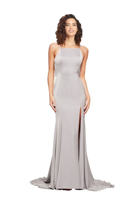 Sweep Train Sleeveless Stretch Satin A-Line Formal Evening Gown / Prom Dress / Bridesmaid Dress Edmonton
