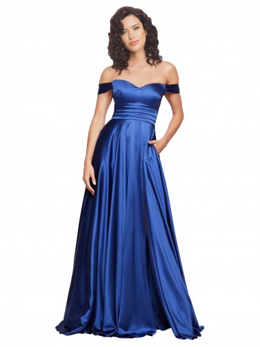 Sweep Train Sleeveless Stretch Satin Royal Blue A-Line Formal Evening Gown / Prom Dress / Bridesmaid Dress Edmonton