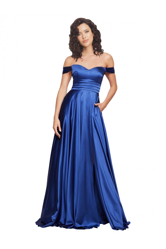 Sweep Train Sleeveless Stretch Satin Royal Blue A-Line Formal Evening Gown / Prom Dress / Bridesmaid Dress Edmonton